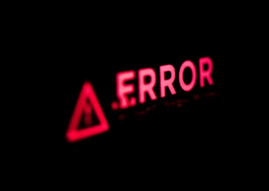Word error made from red light bulbs