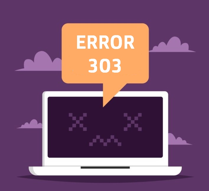 vector art: a white laptop with an “Error 303” message above it