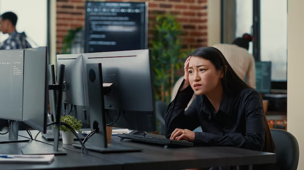 Upset girl sitting at the computer