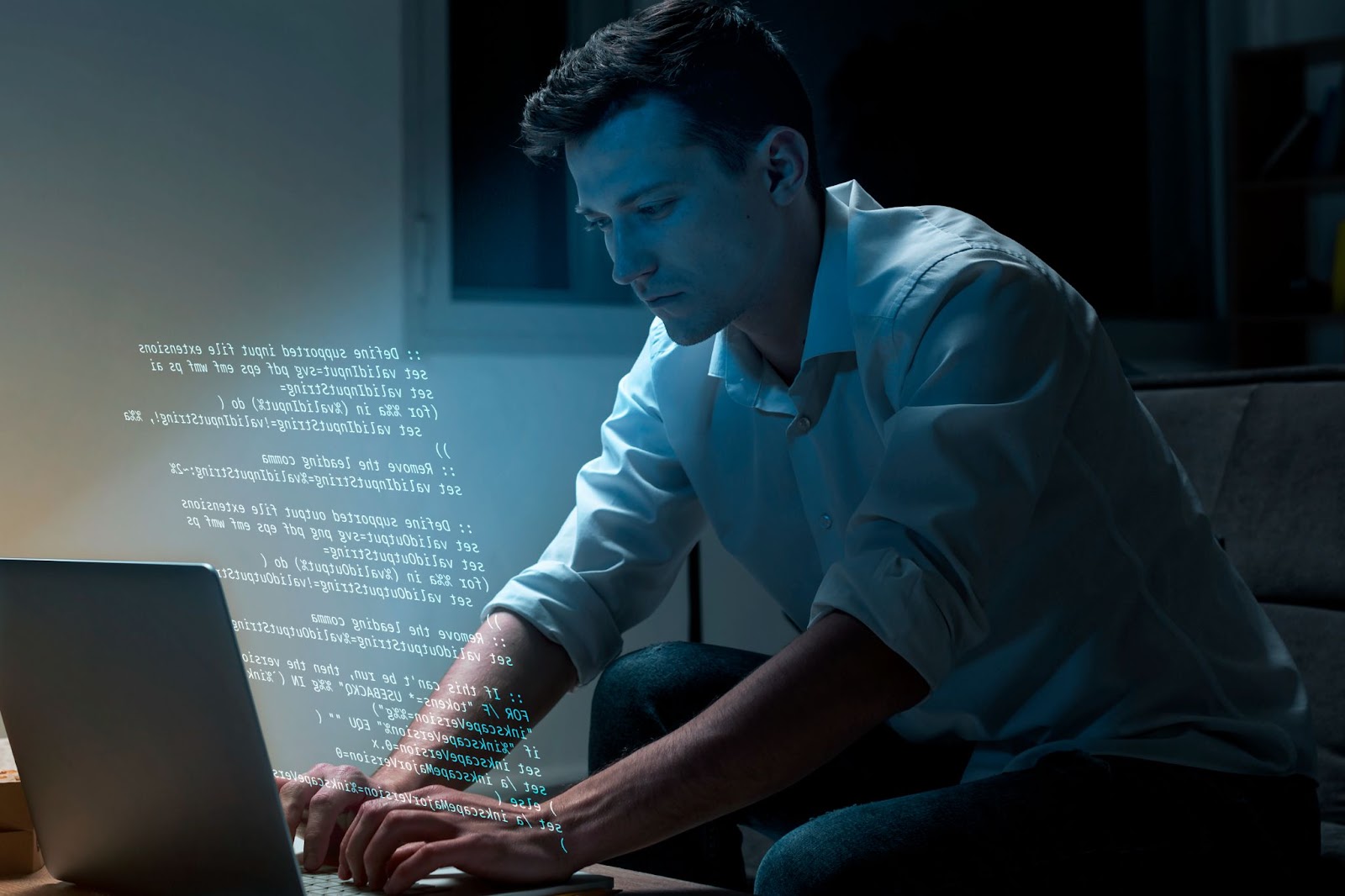 Man working with code
