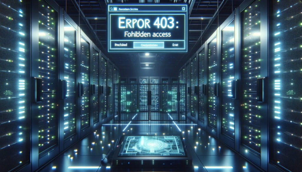 Title "Error 403," depicting a high-security server room with a restricted access theme