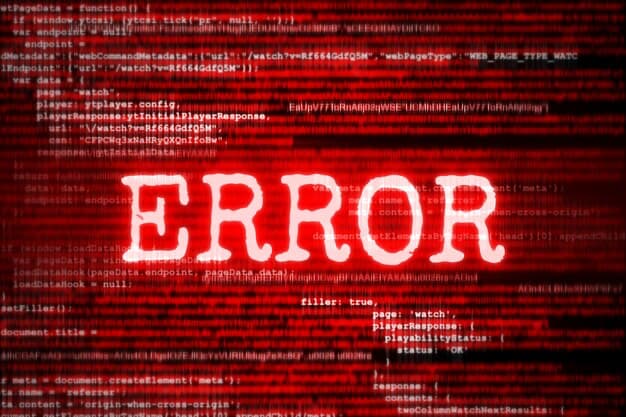 The word error on the background of red program code